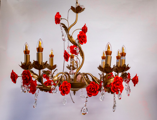 Crystal 8 Light Red Rose Chandelier