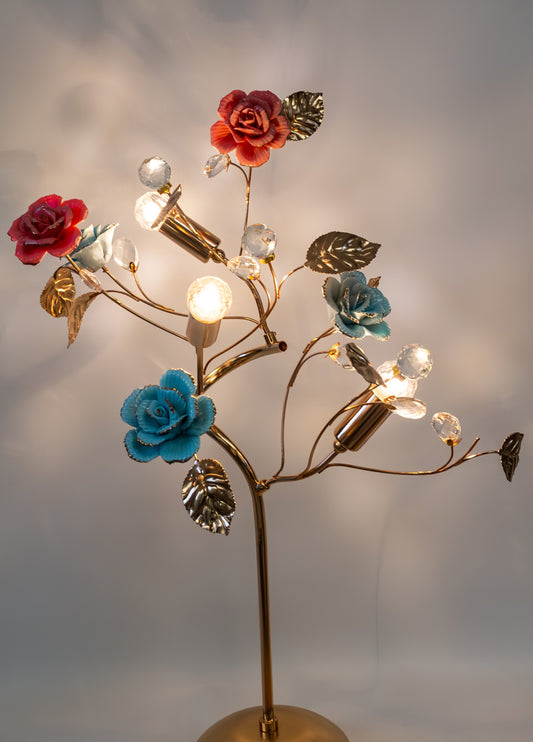Crystal Pink & Blue Rose Lamp